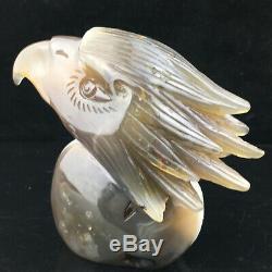 1.61LB Natural Agate geode point quartz eagle skull Hand Carved Crystal mk394