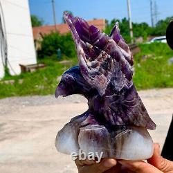 1.63LB Natural dream Amethyst crystal hand carved eagle treatment