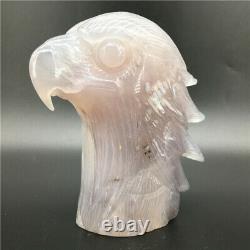 1.65LB Natural Geode Agate eagle skull quartz hand Carved crystal DK298