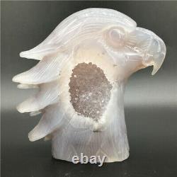 1.65LB Natural Geode Agate eagle skull quartz hand Carved crystal DK298-EAA-1