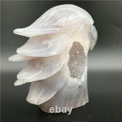 1.65LB Natural Geode Agate eagle skull quartz hand Carved crystal DK298-EAA-4