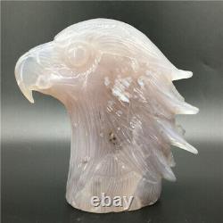 1.65LB Natural Geode Agate eagle skull quartz hand Carved crystal DK298-EAA-wh