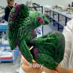 1.66LB Natural green ruby zoisite (anylite) hand carved eagle crystal