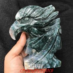 1.69LB Natural Ocnean jasper Eagle's Head Skull Quartz Crystal Hand Carved XK389