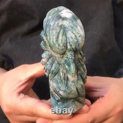 1.6LB Natural Aquatic plant Geode Agate quartz eagle skull hand Carved KX1878