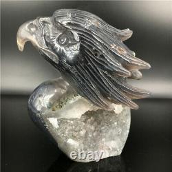 1.71LB Natural Agate geode quartz eagle skull Hand Carved Crystal MDK2525
