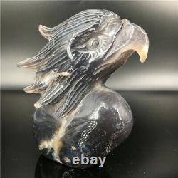 1.71LB Natural Agate geode quartz eagle skull Hand Carved Crystal MDK2525