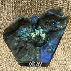 1.71LB Natural Labradorit Hand Carved eagle skull Crystal reiki Healing K3452