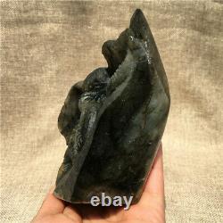 1.71LB Natural Labradorit Hand Carved eagle skull Crystal reiki Healing K3452