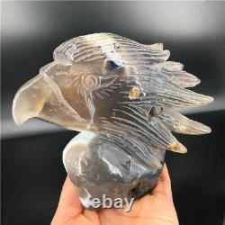 1.73LB Natural Agate geode quartz eagle skull Hand Carved Crystal MDK2523