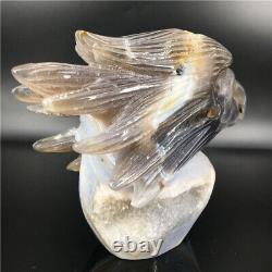 1.73LB Natural Agate geode quartz eagle skull Hand Carved Crystal MDK2523