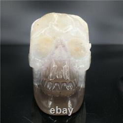 1.73LB Natural Agate geode quartz skull Cluster Hand Carved Crystal MDK2046
