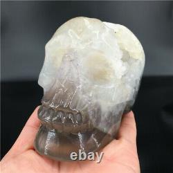 1.73LB Natural Agate geode quartz skull Cluster Hand Carved Crystal MDK2046