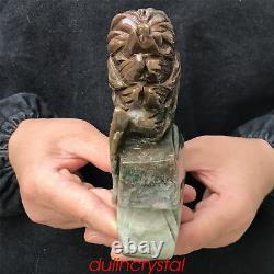 1.73LB Natural Ocnean jasper Eagle's Head Skull Quartz Crystal Hand Carved XK402