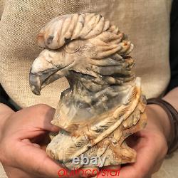 1.76LB Natural Crazy agate Eagle's Head Skull Quartz Crystal Hand Carved XK400