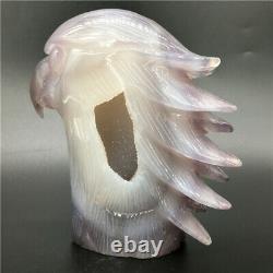 1.76LB Natural Geode Agate eagle skull quartz hand Carved crystal DK318-EAA-1