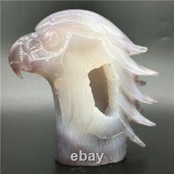 1.76LB Natural Geode Agate eagle skull quartz hand Carved crystal DK318-EAA-4