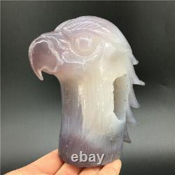 1.76LB Natural Geode Agate eagle skull quartz hand Carved crystal DK318-EAA-4