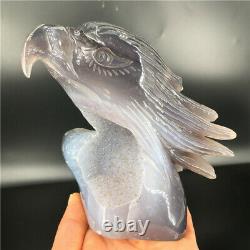1.82LB Natural Agate geode quartz eagle skull Hand Carved Crystal MDK2522