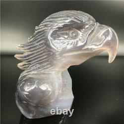 1.82LB Natural Agate geode quartz eagle skull Hand Carved Crystal MDK2522
