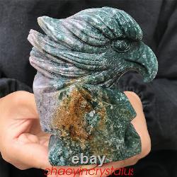 1.82LB Natural Ocnean jasper Eagle's Head Skull Quartz Crystal Hand Carved XK381