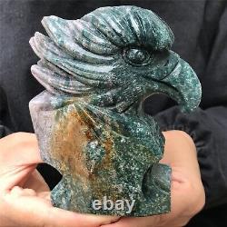 1.82LB Natural ocean jasper Quartz hand carved Crystal eagle skull reiki healing