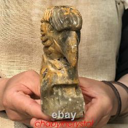 1.84LB Natural Crazy agate Eagle's Head Skull Quartz Crystal Hand Carved XK398