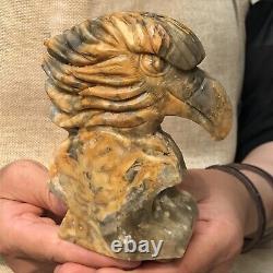 1.84LB Natural Crazy agate Quartz hand carved Crystal eagle skull reiki healing