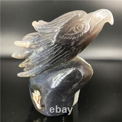 1.89LB Natural Agate geode quartz eagle skull Hand Carved Crystal MDK2524