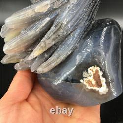 1.89LB Natural Agate geode quartz eagle skull Hand Carved Crystal MDK2524