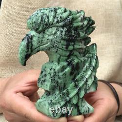 1.8LB Natural Zoisite Hand Carved Quartz Crystal Eagle Skull Animal Figurine