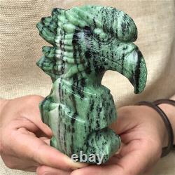 1.8LB Natural Zoisite Hand Carved Quartz Crystal Eagle Skull Animal Figurine