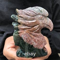 1.8LB Natural ocean jasper Quartz hand carved Crystal eagle skull reiki healing