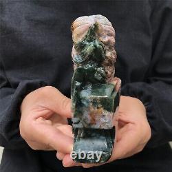 1.8LB Natural ocean jasper Quartz hand carved Crystal eagle skull reiki healing