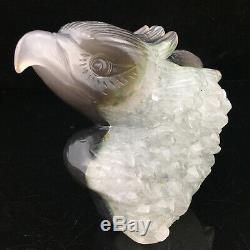 1.90LB Natural Geode Agate quartz eagle skull hand Carved crystal healing MK371