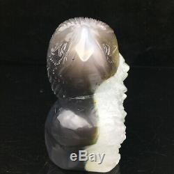 1.90LB Natural Geode Agate quartz eagle skull hand Carved crystal healing MK371