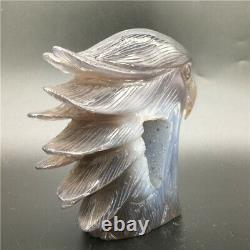 1.91LB Natural Agate geode quartz eagle skull Hand Carved point Crystal MDK329
