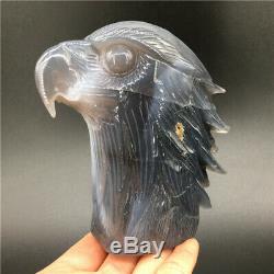 1.91LB Natural Geode Agate eagle skull quartz hand Carved crystal DK300-EAA-4