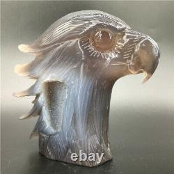 1.91LB Natural Geode Agate eagle skull quartz hand Carved crystal DK329-EAA-4
