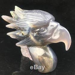 1.91LB Natural Geode Agate quartz eagle skull hand Carved crystal MK405