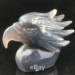 1.91LB Natural Geode Agate quartz eagle skull hand Carved crystal MK405