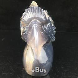 1.91LB Natural Geode Agate quartz eagle skull hand Carved crystal MK405-6