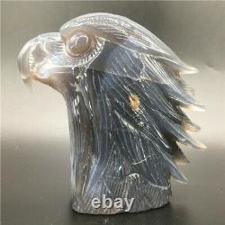 1.91LB Natural agate geode Quartz hand carved crystal eagle head Healing. DK300