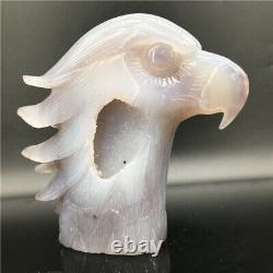 1.93LB Natural Agate geode quartz hand carved crystal eagle head skull healing