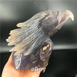 1.95LB Natural Agate geode quartz eagle skull Hand Carved Crystal MDK2526