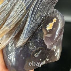 1.95LB Natural Agate geode quartz eagle skull Hand Carved Crystal MDK2526