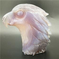 1.95LB Natural Geode Agate eagle skull quartz hand Carved crystal DK308-EAA-4
