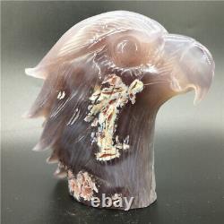 1.98LB Natural Agate geode quartz eagle skull Hand Carved point Crystal MDK328