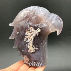 1.98LB Natural Agate geode quartz eagle skull Hand Carved point Crystal MDK328