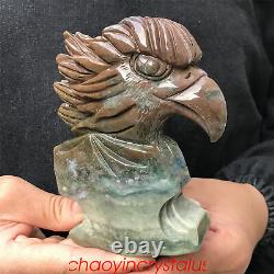 1.98LB Natural Ocnean jasper Eagle's Head Skull Quartz Crystal Hand Carved XK402